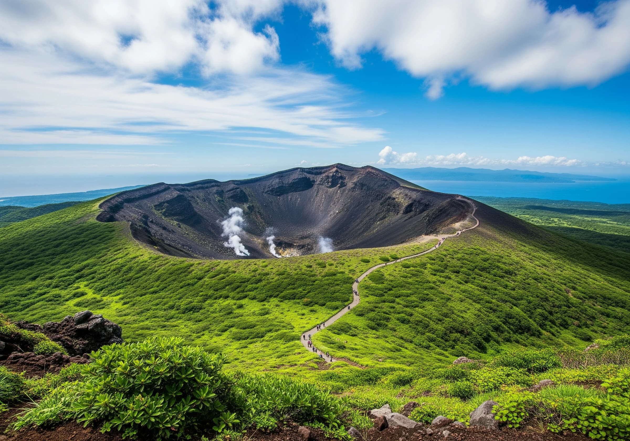伊豆大島の三原山と海